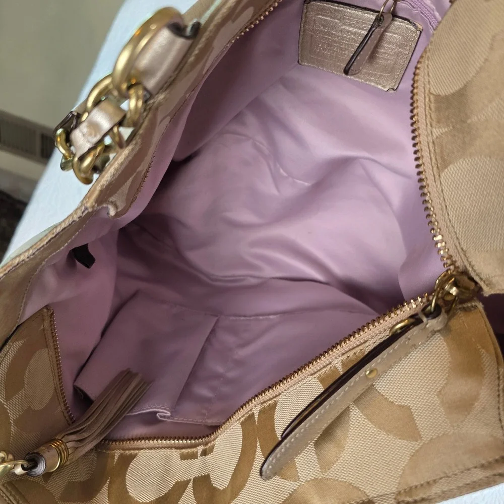 Coach Colette Large Signature Tote Champagne Gold Metallic Leather Bag 16491 - Picture 10 of 12